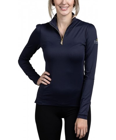 Printed Base Layer Women's Activewear | 1/4 Zip Long Sleeve Sun Protection | Golf, Equestrian, Outdoor Apparel Navy Shirred S...