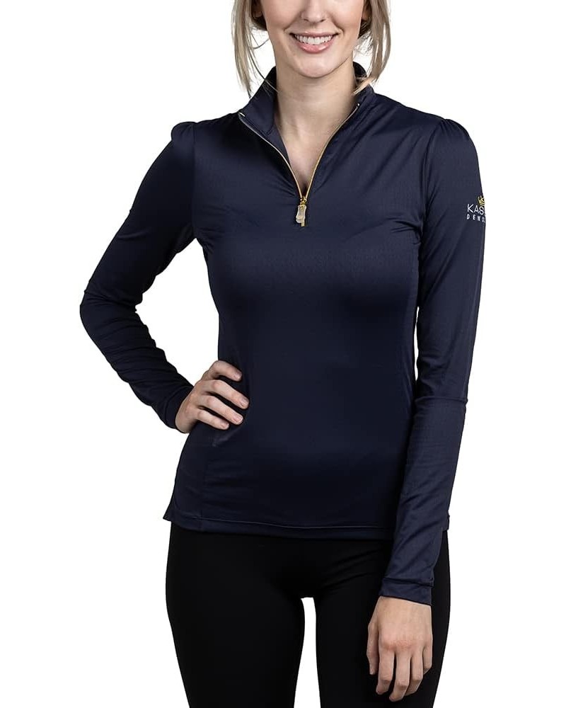 Printed Base Layer Women's Activewear | 1/4 Zip Long Sleeve Sun Protection | Golf, Equestrian, Outdoor Apparel Navy Shirred S...