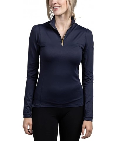 Printed Base Layer Women's Activewear | 1/4 Zip Long Sleeve Sun Protection | Golf, Equestrian, Outdoor Apparel Navy Shirred S...