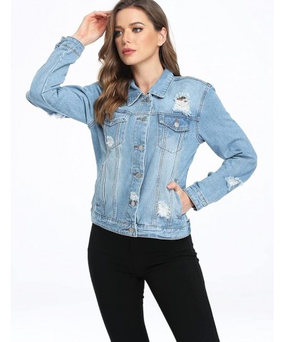 Women's Denim Jackets Ripped Distressed Casual Long Sleeve Basic Button Down Jean Jacket with Pockets A Medium Blue $12.00 Ja...