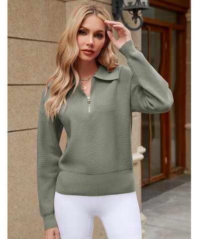 Women's Long Sleeve Half Zip Pullover Sweaters Casual V Neck Collared Waffle Knit Loose Jumper Tops Grey $25.44 Sweaters