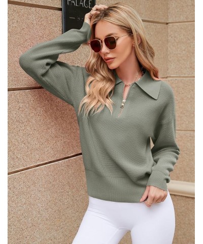 Women's Long Sleeve Half Zip Pullover Sweaters Casual V Neck Collared Waffle Knit Loose Jumper Tops Grey $25.44 Sweaters