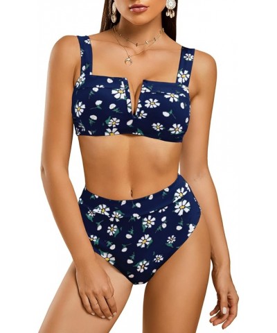 Womens Sexy Two Piece Leopard Printed Swimsuits High Waisted High Cut Padded Bikini Set Bathing Suits Zb Navy $14.87 Swimsuits