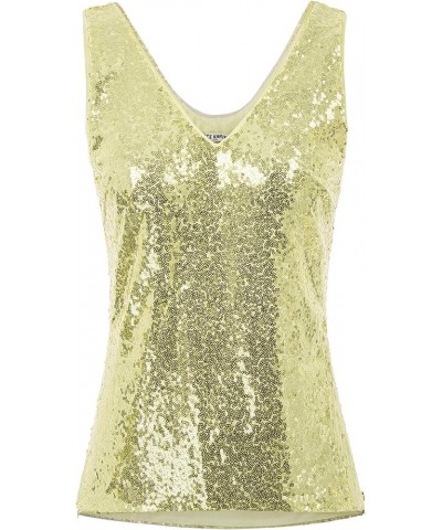 Women's Sleeveless Sparkle Sequin Tops V-Neck Cami Sexy Club Tank Top Tender Yellow $23.77 Tanks