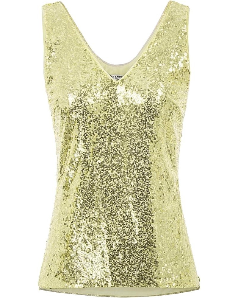 Women's Sleeveless Sparkle Sequin Tops V-Neck Cami Sexy Club Tank Top Tender Yellow $23.77 Tanks