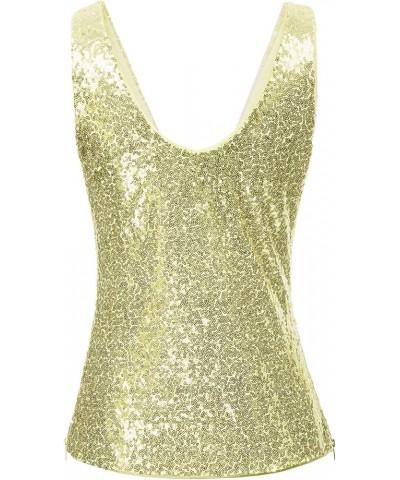 Women's Sleeveless Sparkle Sequin Tops V-Neck Cami Sexy Club Tank Top Tender Yellow $23.77 Tanks