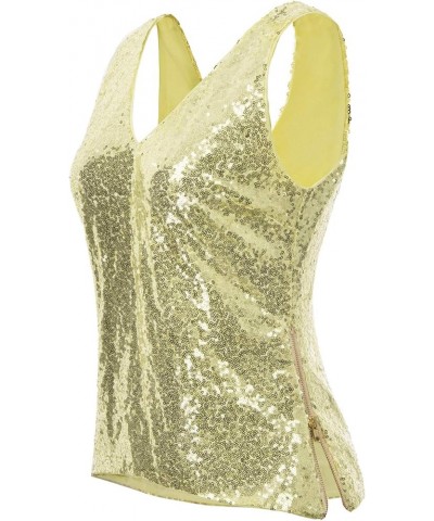 Women's Sleeveless Sparkle Sequin Tops V-Neck Cami Sexy Club Tank Top Tender Yellow $23.77 Tanks