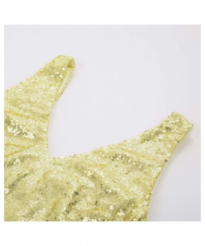 Women's Sleeveless Sparkle Sequin Tops V-Neck Cami Sexy Club Tank Top Tender Yellow $23.77 Tanks