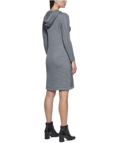 Womens Knit Textured Ribbed Drawstring Hood Pullover Long Sleeve Crew Neck Above The Knee Sweater Dress Grey $13.22 Sweaters