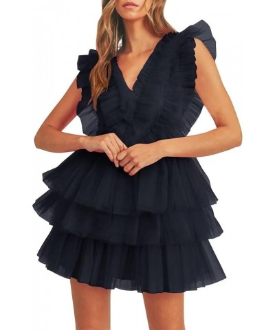 Tiered Tulle Homecoming Dresses for Teens Puffy Ruffles Short Prom Dresses A-Line Cocktail Party Club Growns Navy $25.52 Dresses