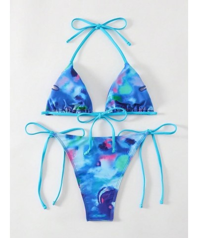 Women's Floral Print Tie Side Swimwear Straps Bikini Sets Swimsuits Blue Pink $12.30 Swimsuits