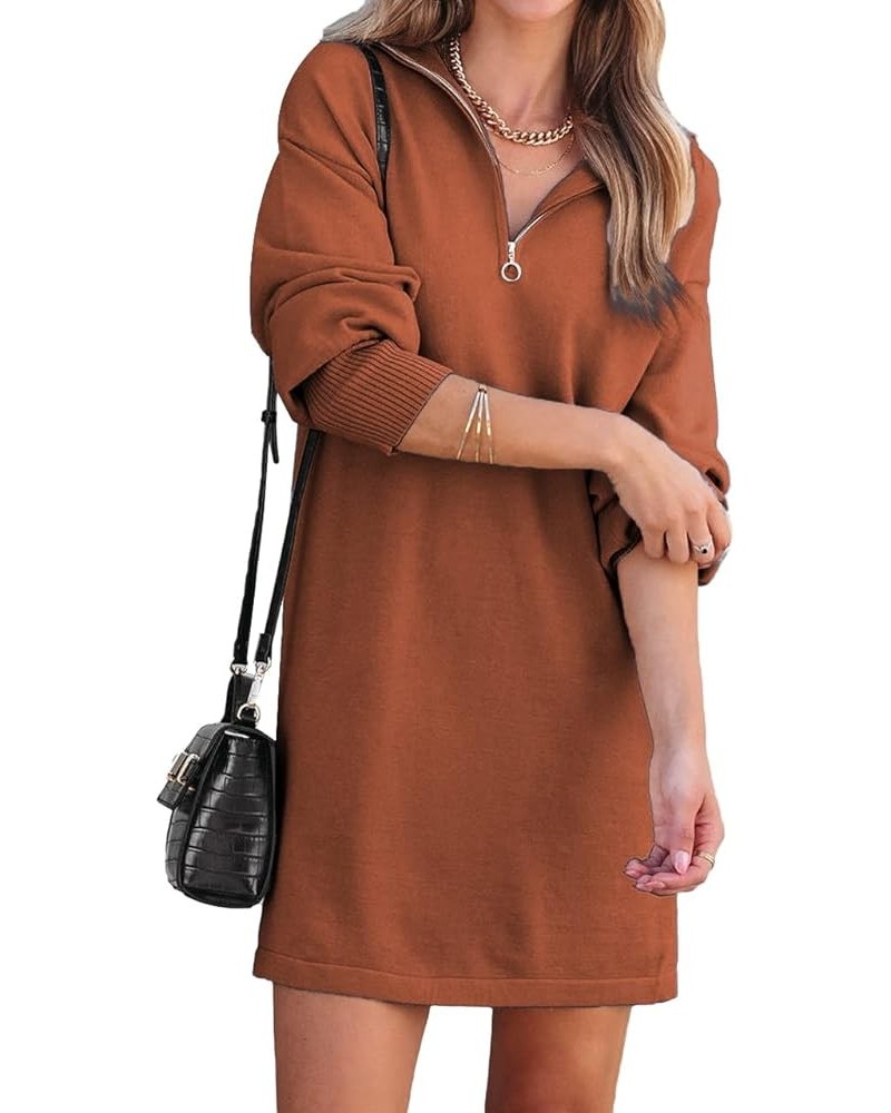 Women's Sweatshirt Long Sleeve Pullover Half Zip Mini Dress Rust $19.79 Hoodies & Sweatshirts