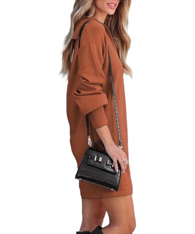 Women's Sweatshirt Long Sleeve Pullover Half Zip Mini Dress Rust $19.79 Hoodies & Sweatshirts