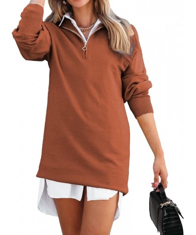 Women's Sweatshirt Long Sleeve Pullover Half Zip Mini Dress Rust $19.79 Hoodies & Sweatshirts