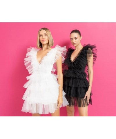 Tiered Tulle Homecoming Dresses for Teens Puffy Ruffles Short Prom Dresses A-Line Cocktail Party Club Growns Navy $25.52 Dresses