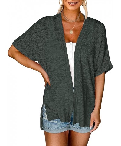 Womens 2024 Summer Lightweight Cardigan Short Sleeve Open Front Casual Loose Cover Ups Dark Grey $13.12 Sweaters