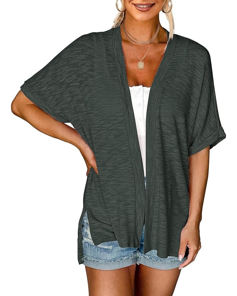 Womens 2024 Summer Lightweight Cardigan Short Sleeve Open Front Casual Loose Cover Ups Dark Grey $13.12 Sweaters