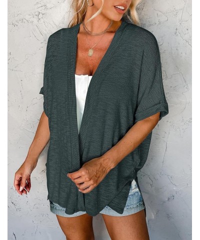 Womens 2024 Summer Lightweight Cardigan Short Sleeve Open Front Casual Loose Cover Ups Dark Grey $13.12 Sweaters