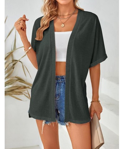 Womens 2024 Summer Lightweight Cardigan Short Sleeve Open Front Casual Loose Cover Ups Dark Grey $13.12 Sweaters