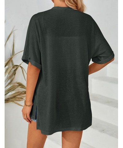 Womens 2024 Summer Lightweight Cardigan Short Sleeve Open Front Casual Loose Cover Ups Dark Grey $13.12 Sweaters