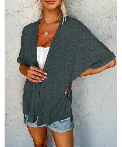 Womens 2024 Summer Lightweight Cardigan Short Sleeve Open Front Casual Loose Cover Ups Dark Grey $13.12 Sweaters