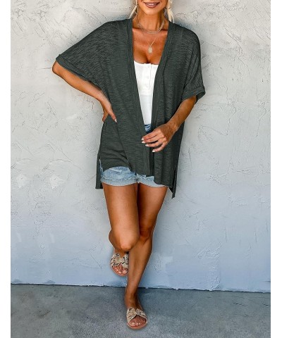 Womens 2024 Summer Lightweight Cardigan Short Sleeve Open Front Casual Loose Cover Ups Dark Grey $13.12 Sweaters