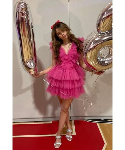 Tiered Tulle Homecoming Dresses for Teens Puffy Ruffles Short Prom Dresses A-Line Cocktail Party Club Growns Navy $25.52 Dresses