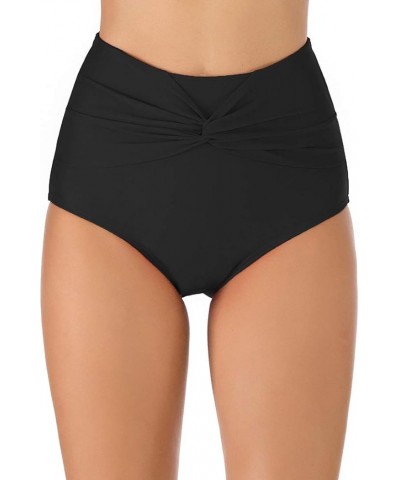 Women's Full Coverage Swim Bottoms High Waisted Twist Front Bikini Bottoms Swim Briefs Black $10.44 Swimsuits