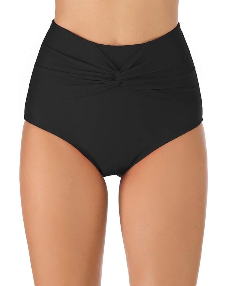 Women's Full Coverage Swim Bottoms High Waisted Twist Front Bikini Bottoms Swim Briefs Black $10.44 Swimsuits