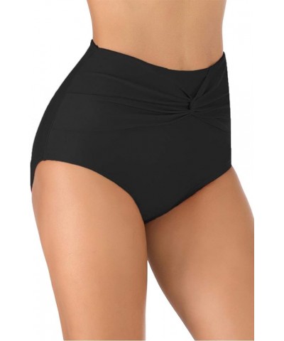 Women's Full Coverage Swim Bottoms High Waisted Twist Front Bikini Bottoms Swim Briefs Black $10.44 Swimsuits