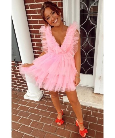 Tiered Tulle Homecoming Dresses for Teens Puffy Ruffles Short Prom Dresses A-Line Cocktail Party Club Growns Navy $25.52 Dresses