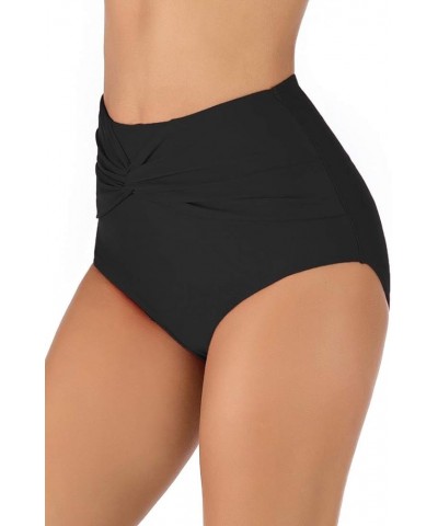 Women's Full Coverage Swim Bottoms High Waisted Twist Front Bikini Bottoms Swim Briefs Black $10.44 Swimsuits