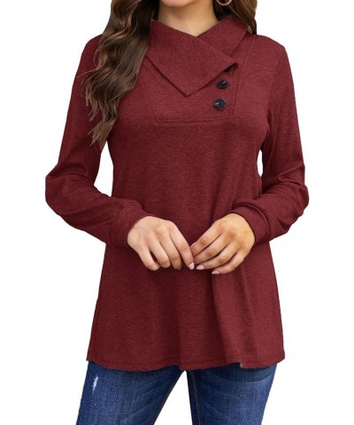 Women's Fall Long Sleeve Cowl Neck Button Tunic Tops Lightweight Sweatshirts Burgundy $18.12 Tops