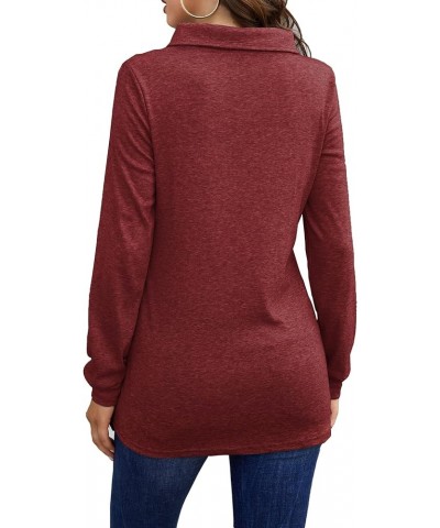 Women's Fall Long Sleeve Cowl Neck Button Tunic Tops Lightweight Sweatshirts Burgundy $18.12 Tops