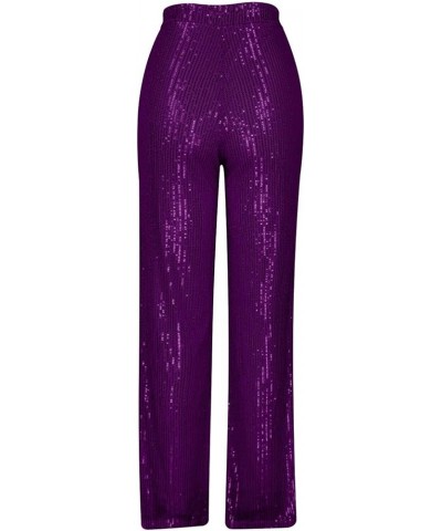 Sequin Palazzo Pants Women Fashion Glitter Sparkle Wide Leg Trousers for Party High Waist Straight Shimmer Long Pants Purple ...