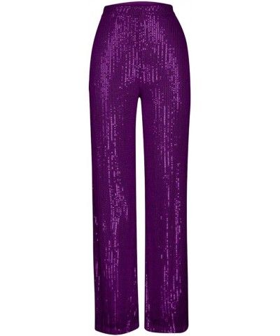 Sequin Palazzo Pants Women Fashion Glitter Sparkle Wide Leg Trousers for Party High Waist Straight Shimmer Long Pants Purple ...