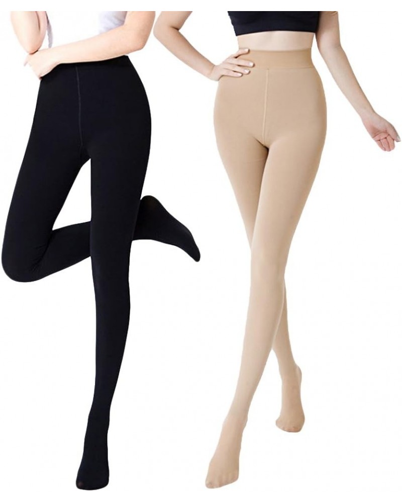 Women's Winter Warm Stretchy Thermal Leggings Pants Fleece Lined Tights Socks Black + Khaki Pack $10.79 Leggings