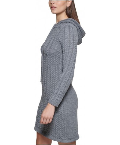 Womens Knit Textured Ribbed Drawstring Hood Pullover Long Sleeve Crew Neck Above The Knee Sweater Dress Grey $13.22 Sweaters