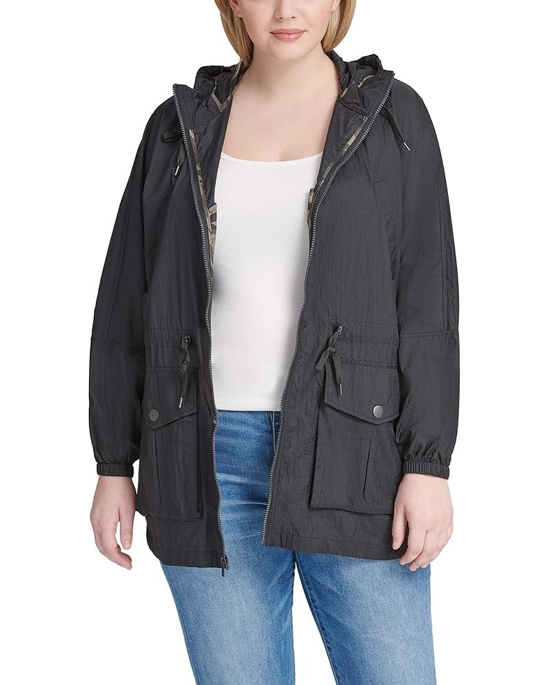 Women's Lightweight Hooded Cinch Waist Windbreaker (Standard & Plus Size) Black $29.44 Jackets