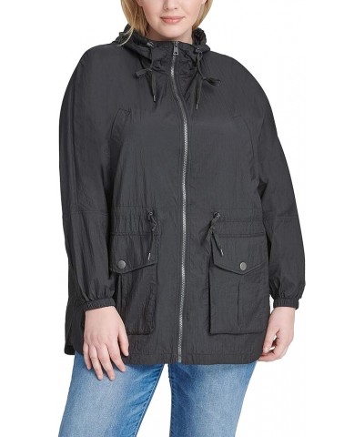 Women's Lightweight Hooded Cinch Waist Windbreaker (Standard & Plus Size) Black $29.44 Jackets