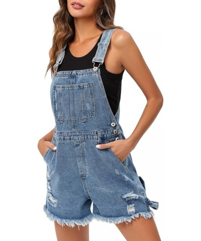 Women's Utility Denim Overall Shorts Distressed Adjustable Strap Jean Bib Shortalls with Pockets Light Blue $19.35 Overalls