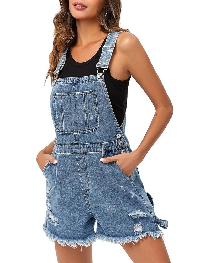 Women's Utility Denim Overall Shorts Distressed Adjustable Strap Jean Bib Shortalls with Pockets Light Blue $19.35 Overalls