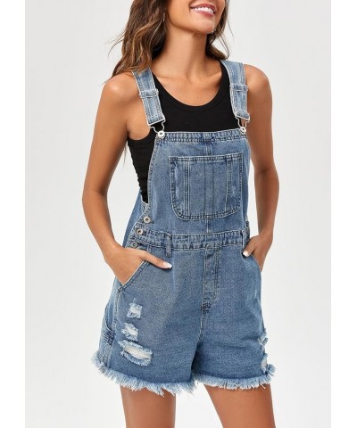 Women's Utility Denim Overall Shorts Distressed Adjustable Strap Jean Bib Shortalls with Pockets Light Blue $19.35 Overalls