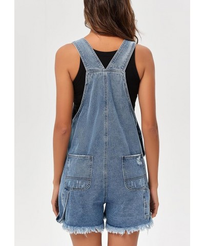 Women's Utility Denim Overall Shorts Distressed Adjustable Strap Jean Bib Shortalls with Pockets Light Blue $19.35 Overalls