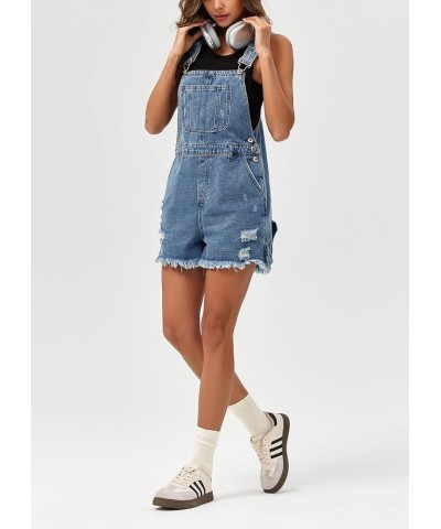 Women's Utility Denim Overall Shorts Distressed Adjustable Strap Jean Bib Shortalls with Pockets Light Blue $19.35 Overalls