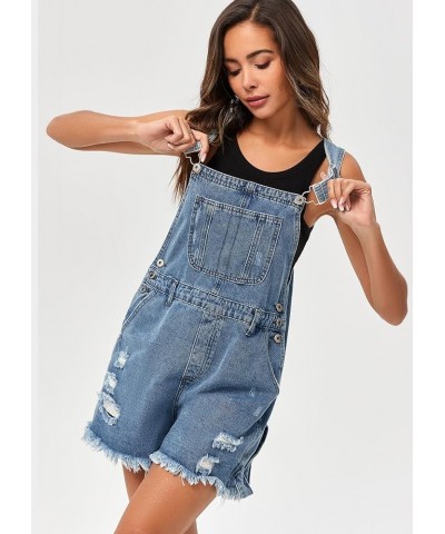 Women's Utility Denim Overall Shorts Distressed Adjustable Strap Jean Bib Shortalls with Pockets Light Blue $19.35 Overalls