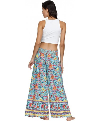 Women's Side Slit Yoga Pants Floral Print Elastic Waist and Ankles Harem Pants Water Blue $10.25 Activewear