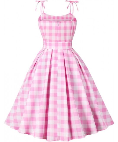 Vintage Pink Gingham Dress for Women Vintage 1950s Cocktail Party Swing Dress 50's Retro Spaghetti Strap Pink Plaid Dress Pin...