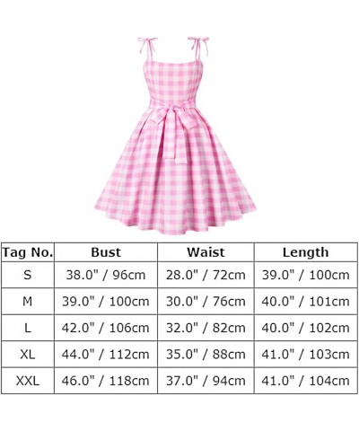 Vintage Pink Gingham Dress for Women Vintage 1950s Cocktail Party Swing Dress 50's Retro Spaghetti Strap Pink Plaid Dress Pin...