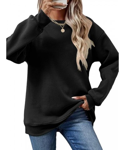 Womens Casual Crewneck Sweatshirts Long Sleeve Solid Color Shirts Trendy Loose Fit Pullover Fleece Fall Tops Black $12.90 Hoo...